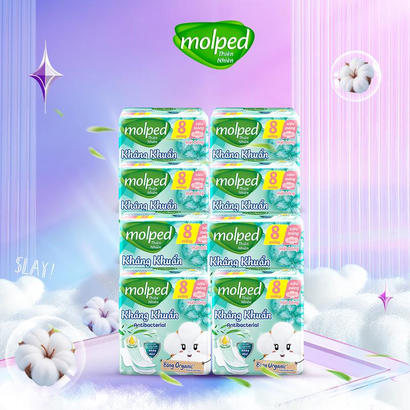 Mua 1 Tặng Bộ Chiết Mỹ Phẩm - Mua 2 Tặng Thỏ Bông Molped Combo 8 Gói Băng Vệ Sinh Thiên Nhiên kháng khuẩn Siêu Mỏng Có Cánh 23cm Gói 8 Miếng