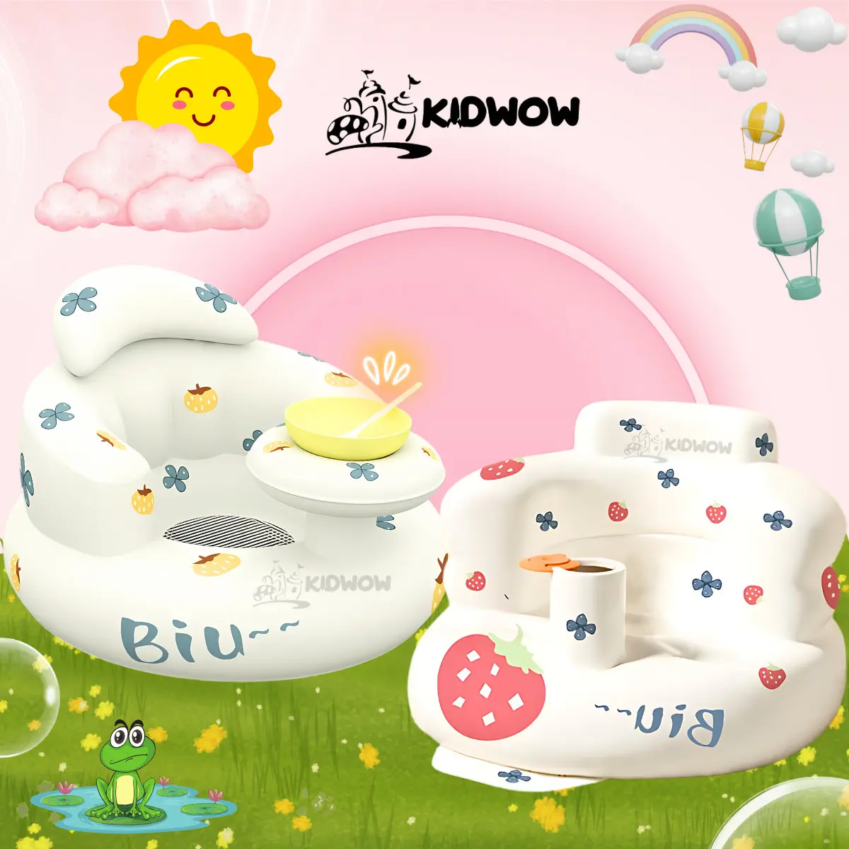 Ghế Hơi Tập Ngồi Cho Bé, Gấu Đáng Yêu, Ghế phao tập ngồi cho bé Voi KIDWOW