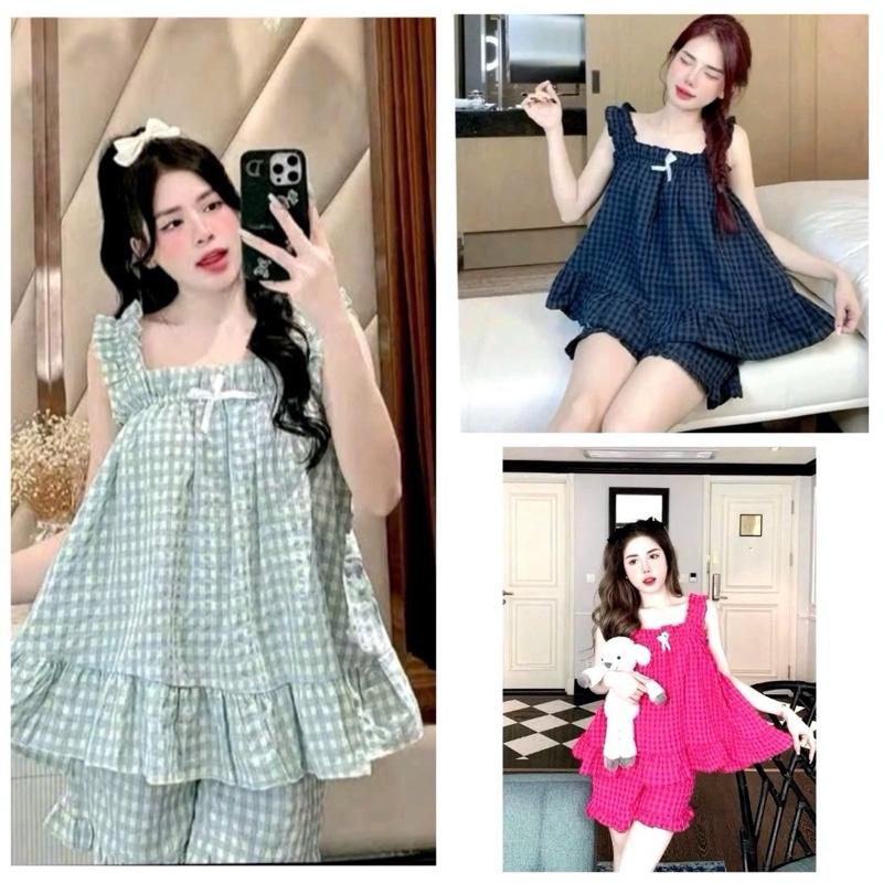 (ĐÙI)sét bộ đồ 2 dây nhún cho nữ - chất liệu: thô mềm , thoáng mát