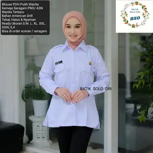 PAKAIAN SERAGAM PEREMPUAN/ UNIFORM PUTIH TANGAN PANJANG/BAJU DINAS PUTIH PDL WANITA MURAH TERBARU BY BATIK SOLO ORI BSO BISA COD / BAJU SERAGAM PDH PUTIH WANITA TERBARU