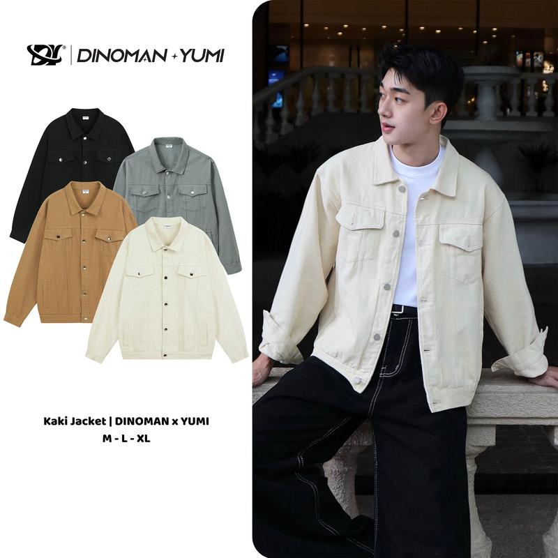 Áo Khoác Kaki Cúc Kim Loại DINOMAN Cổ Bẻ Chất Liệu Kaki Dày Dặn Form Oversize Basic Trẻ Trung - SM010