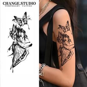 Hình Xăm Tạm Thời, Thiết Kế Cô Gái Hình Bướm, Kéo Dài Trong 15 Ngày, Không Thấm Nước Và Chống Chà Xát. Miếng Dán Hình Xăm