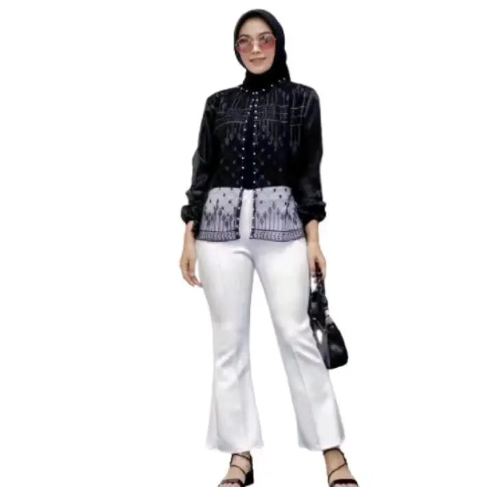 outer crop brokat kondangan mix organza Muslim Wanita Dewasa Cardigan 2