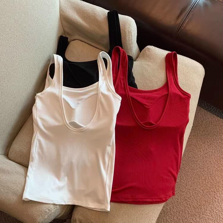 1/2pcs Pack Vest Women's Summer Backless Camisole Hot Girl Street style Tank Top With Chest Pad slim-fitting square neck vest 0
