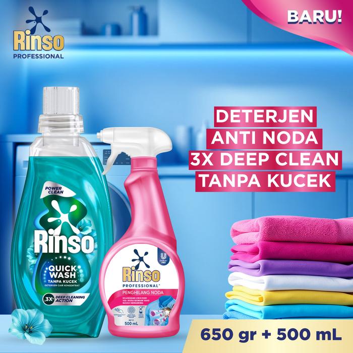 Gambar Rinso Professional Stain Remover Penghilang Noda 500ml & Rinso Detergen Cair Green Power Clean Botol 650g dari Unilever Official Store Kota Tangerang Tokopedia