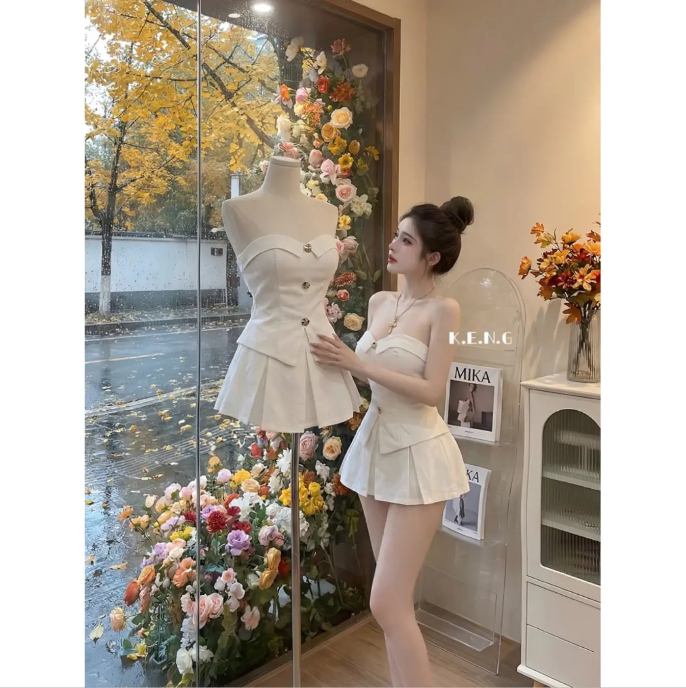 Set áo Kaki cúp ngực đính tang phối chân váy xoè xếp ly siêu đẹp | BigBuy360 - bigbuy360.vn Set áo Kaki cúp ngực đính tang phối chân váy xoè xếp ly siêu đẹp | BigBuy360 - bigbuy360.vn