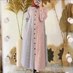 Gamis kombinasi salur terbaru M L XL XXL XXXL casual Wanita Panjang