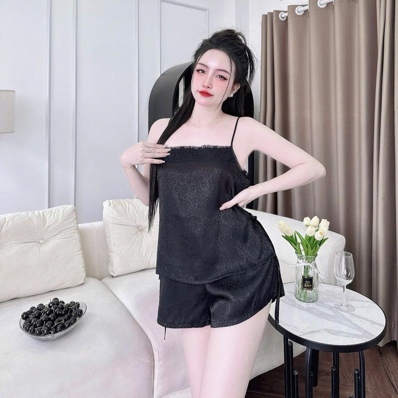 Bigsize 60Kg - 90Kg Bộ Ngủ Nữ Bigsize Đồ ngủ nữ Đồ ngủ xinh. Chất vải Gấm Phối Ren 2 Bên Hông Cột Nơ Quần Có Túi Women Áo Quần Ngủ