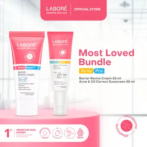 LABORÉ Dermalab Revolutionaire Most Loved Bundle Acne Pro Edition - Barrier Revive Cream Labore Acne Sunscreen Hijau Moisturizer Acne Pelembab Wajah dan Sunscreen SS Acne Pertama Perlindungan Sensitif Terkuat dari Sinar UVA dan UVB
