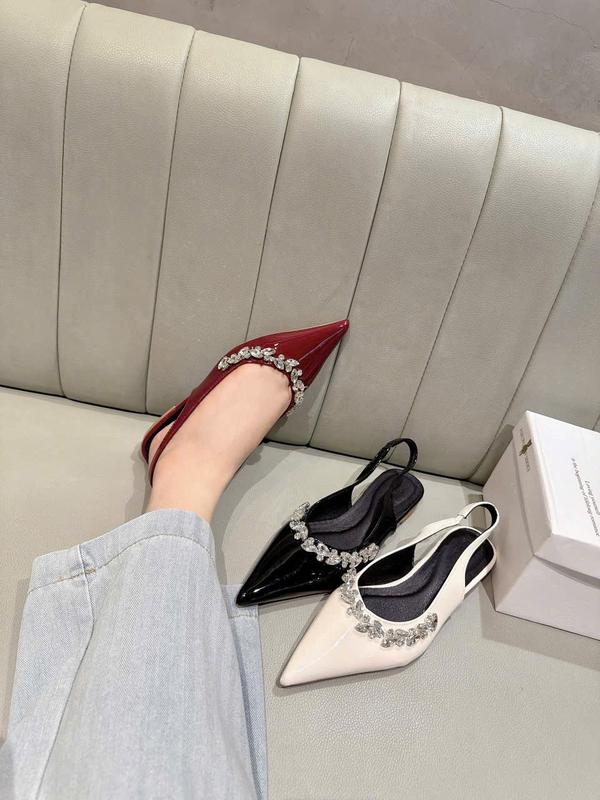 Giày Sục Nữ Thời Trang Đính Đá Viền Có Quai Sau Gót 1-3 Cm