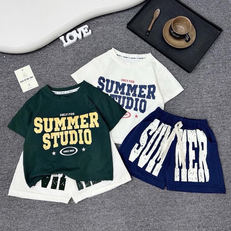 Bộ Quần Và Áo Hè Cotton Màu Be và Xanh in Chữ Phong Cách Sành Điệu, Dễ Thương Cho Bé Trai. Bộ Bé Trai cộc tay Chất Cotton mềm mát. Phong Cách Hàn Quốc Cho Bé.8-30kg Jean Kaki