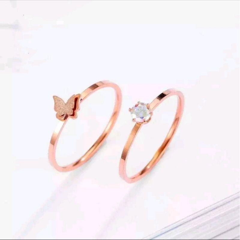 Cincin Titanium Model Kupu Kupu Trendy dan Elegan - Rings Couple Perempuan Perhiasan 7