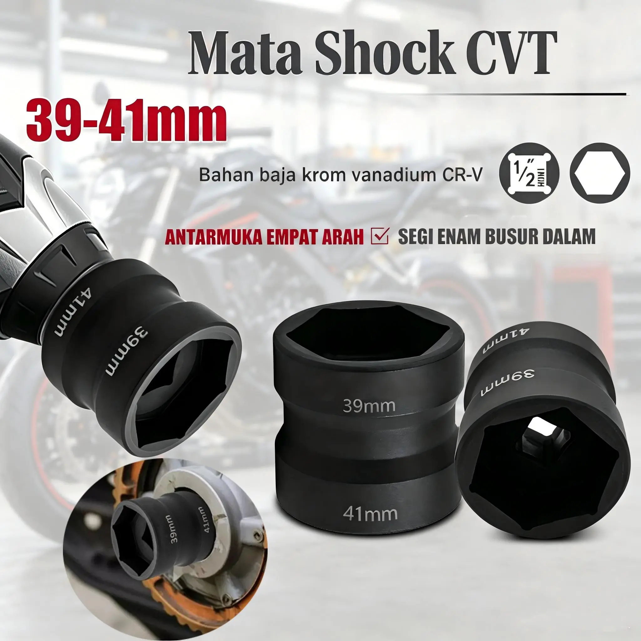 Mata Kunci Shock CVT Double Head 39×41MM Shallow Impact Socket Coupling Double Mata Sok Kopling