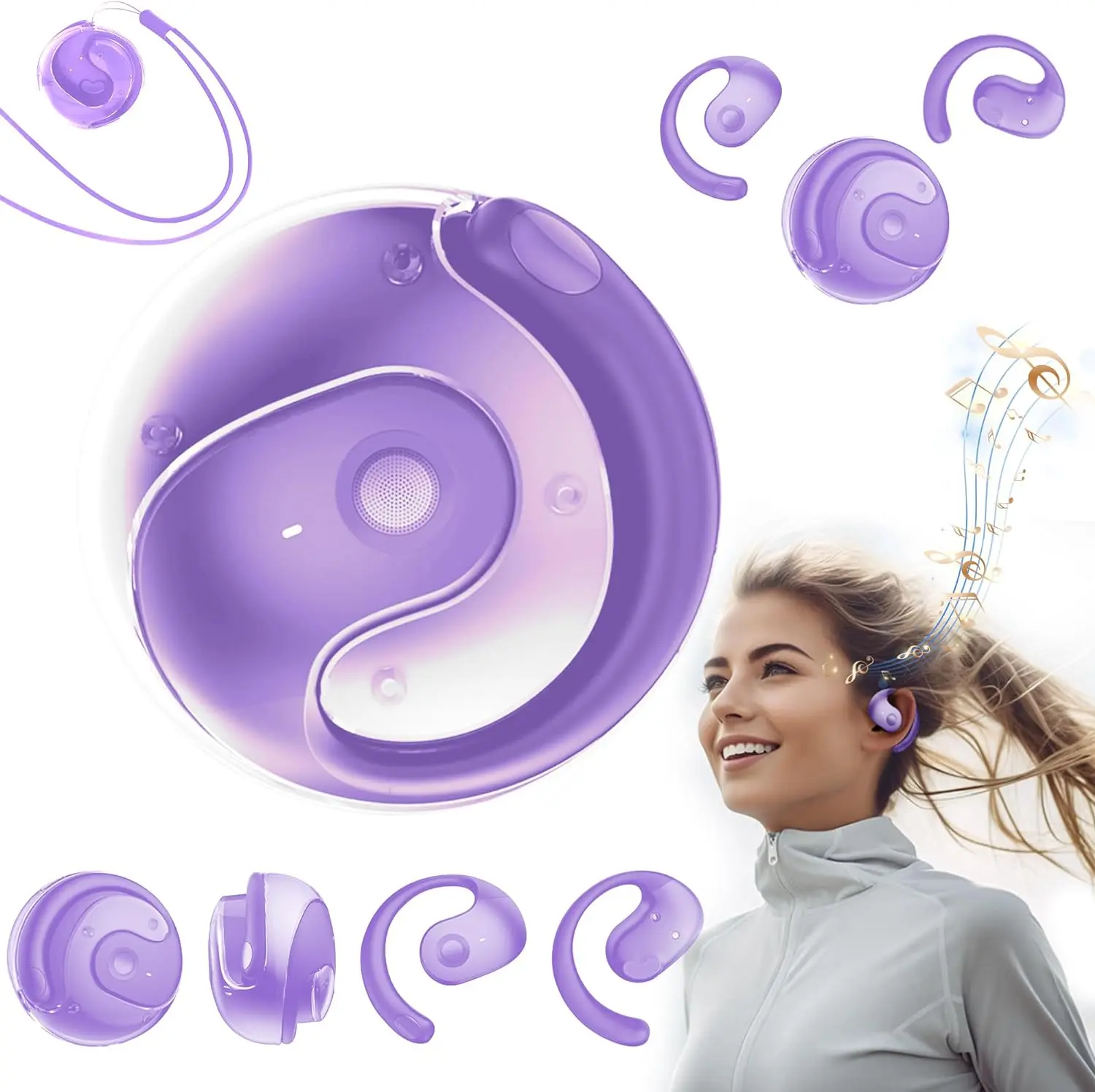 Newest OWS Bone Conduction Liquid Silicone Open Bluetooth Earphones Built-in 18mm Titanium-plated Composite Speaker Diaphragm Unit Super Bass Wireless Hanging Earphones, Waterproof, Modern Cool Design Earbuds Audio Headphones Electronic  earpiece Sports
