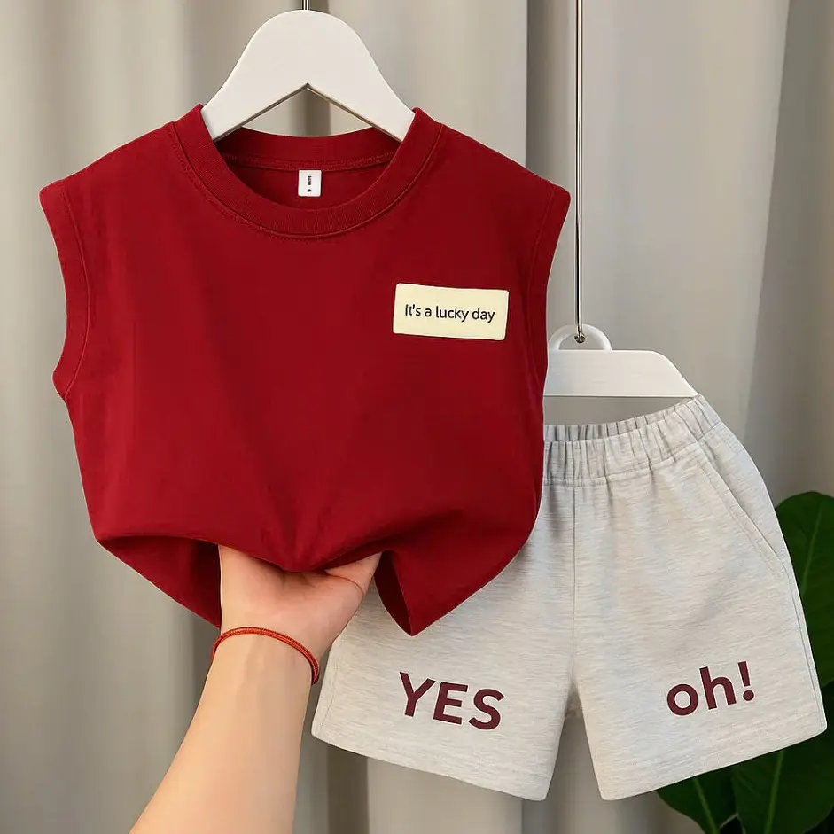 [HaDuyen kids ]  Bộ quần áo ba lỗ cotton chữ Yes chất vải cotton co giãn mềm mịn mát mùa hè dành cho bé trai 7-32kg