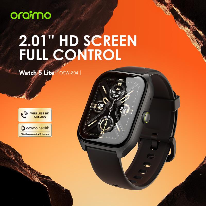 [Exclusive JOERDY] oraimo Watch 5 Lite Smartwatch [OSW-804] Layar 2.01'' Bluetooth Tahan Lama Tahan Air Debu Layar Monitor Amoled 100+ Mode Olahraga Large Screen Wireless Call Long Battery Life IP68 Waterproof 1