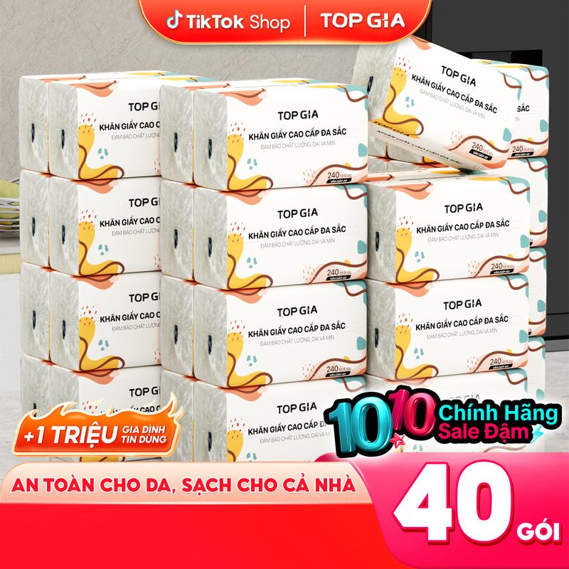 [MUA 20 KÈM 20] Thùng 20 nhận thêm 20 gói (TỔNG 40 gói giấy), Khăn giấy ăn Top Gia đa sắc, giấy ăn cao cấp dập vân 4 lớp Mềm, Nhà bếp Giấy Vệ Sinh, (LHN) (VH1)