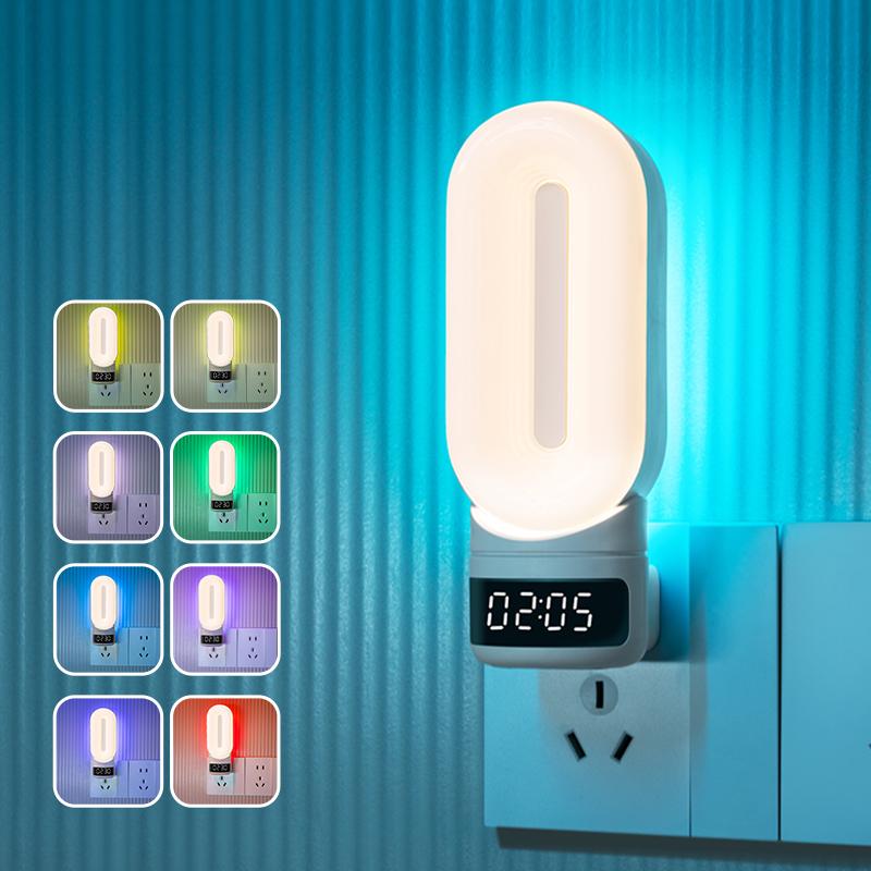 LED RGB Đèn ngủ điều khiển từ xa Hiển thị thời gian Đèn ngủ xoay được Đèn ngủ decor phòng Đèn phòng ngủ