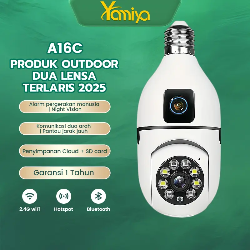 [Eksklusif]Yamiya V380 Pro CCTV Indoor Dual Camera HD Wi-Fi BULB PTZ Lensa Ganda Kamera keamanan Audio Dua Arah Wireless Wifi IP Camera