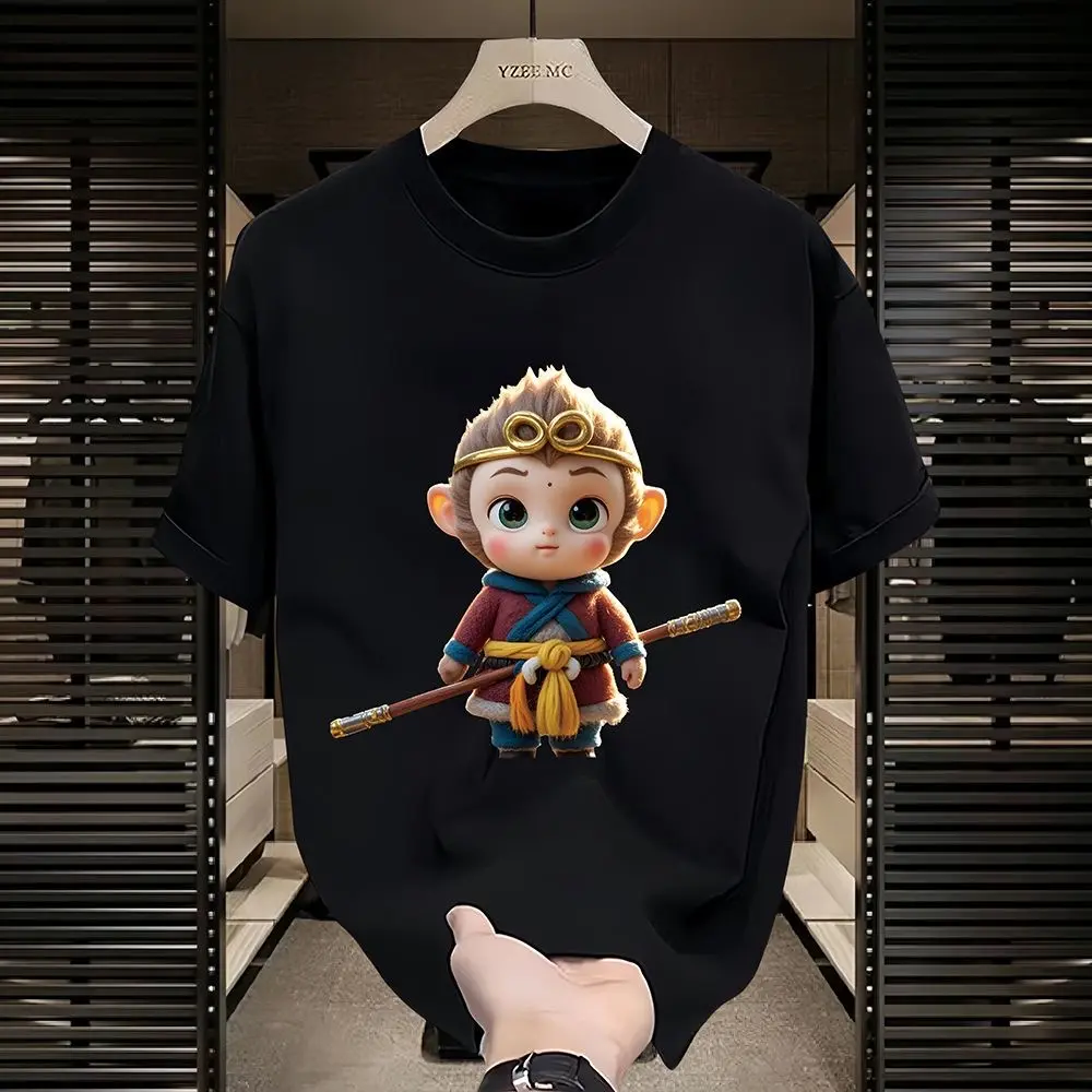 Tide brand American high street design tide brand cartoon sun wukong half sleeve shirt men's summer cotton loose casual short sleeve T-shirt