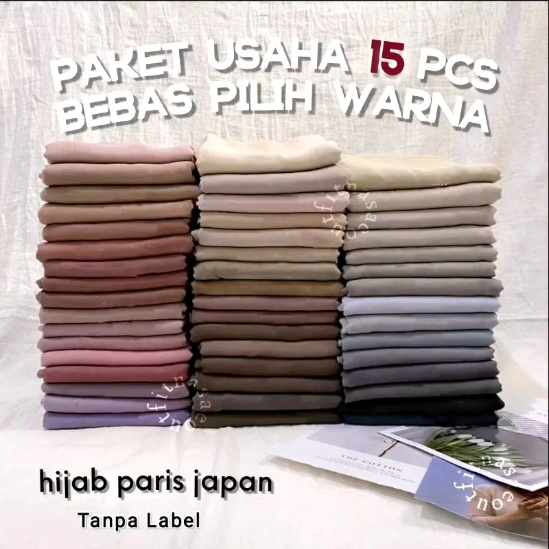 Paket Usaha Hijab Paris Jadul Tanpa Label 15pcs Jilbab Segi Empat Muslim Nyaman