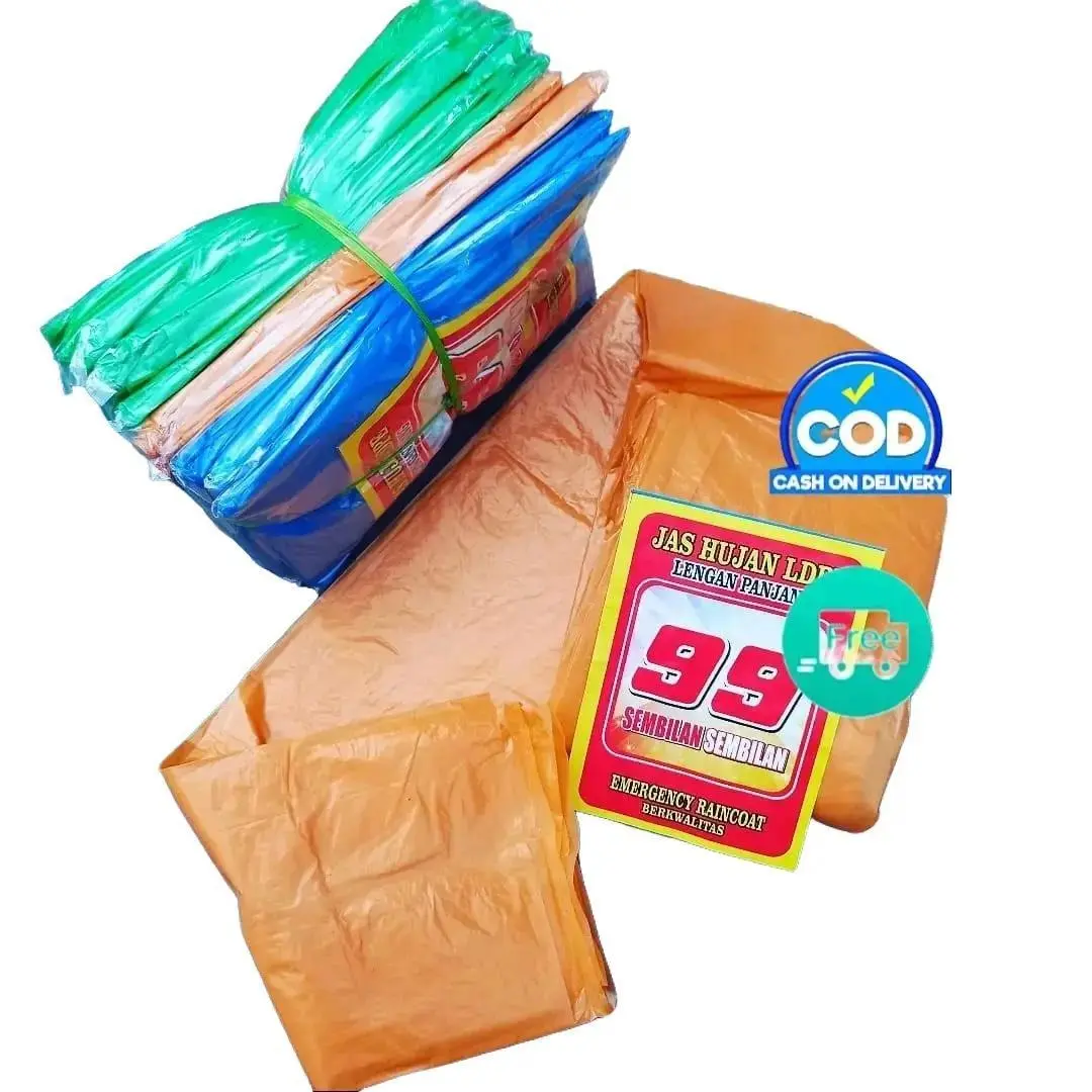 (Baju Saja) isi 12 Jas Hujan plastik Tebal/Mantel atasan Plastik/mantol hujan Biru Hijau