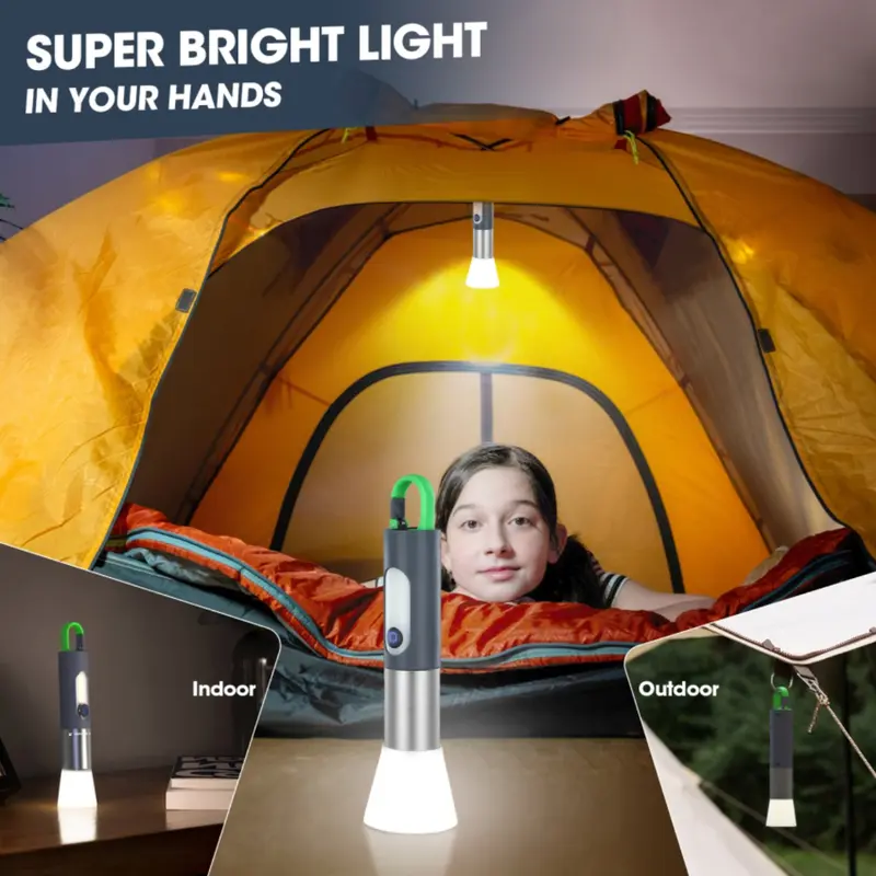 Đèn LED chiếu sáng Cầm Tay Siêu Sáng, Đèn pin Có Thể Sạc Lại 2 trong 1, 1000 Lumen, 4 chế độ ánh sáng, Nguồn sáng kép, Thu phóng vô hạn, Thích hợp để cắm trại, Đi xe đạp khẩn cấp, Câu cá, Đi bộ đường dài, Khám phá hang động 5