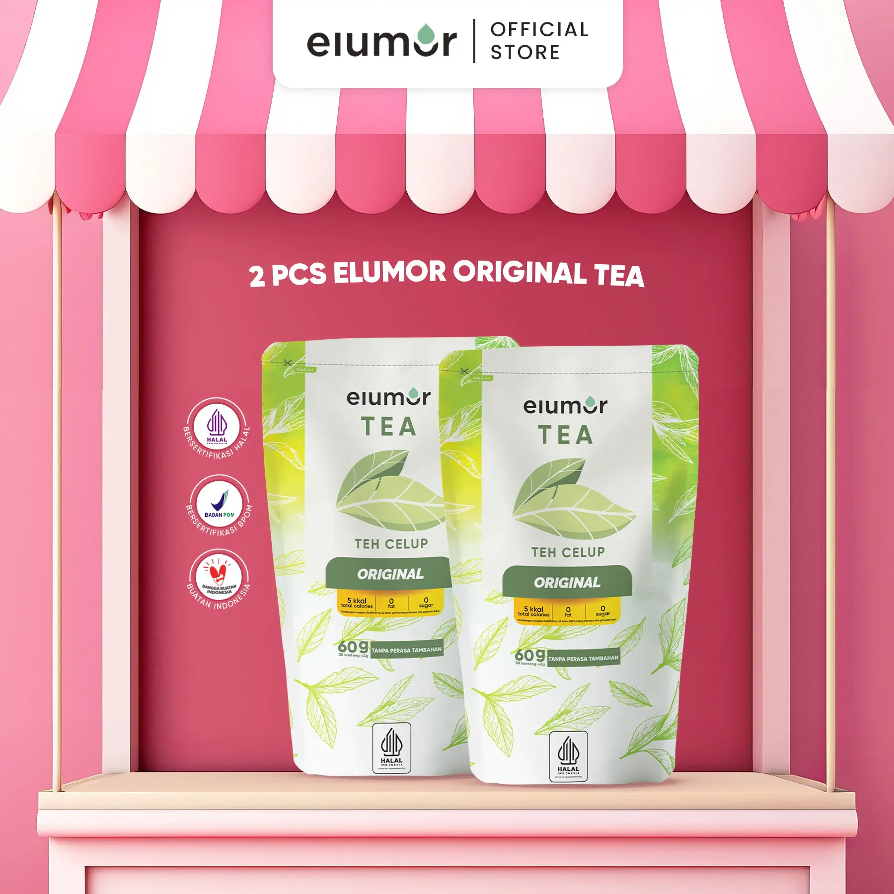 2 Pcs Elumor Tea Original - Minuman Mengandung Daun Teh Hijau / Herbal