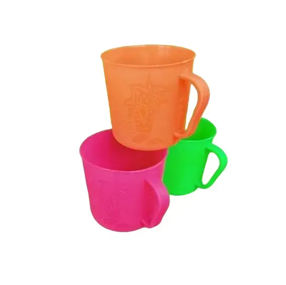12 Pcs Cangkir Plastik Kecil Warna Hijau Orange dan Pink Diameter 6cm Tinggi 6cm Souvenir - Kitchenware 0