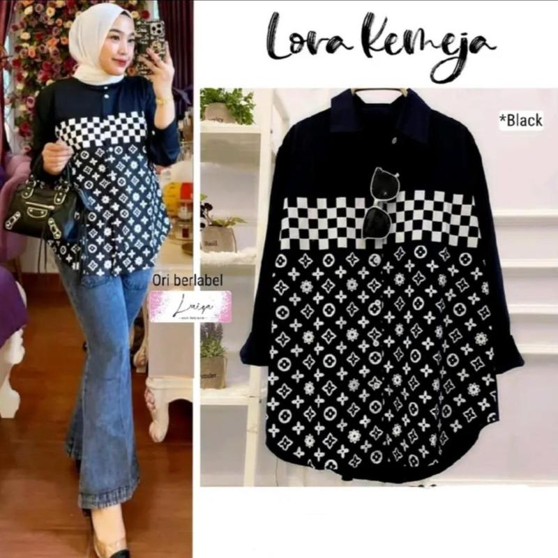 KEMEJA LORA WANITA CASUALKEKINIAN TERBARU BLOUSE KOREAN STYLE PREMIUM ATASAN WANITA KEMEJA MOTIF TRENDY VIRAL OOTD 4