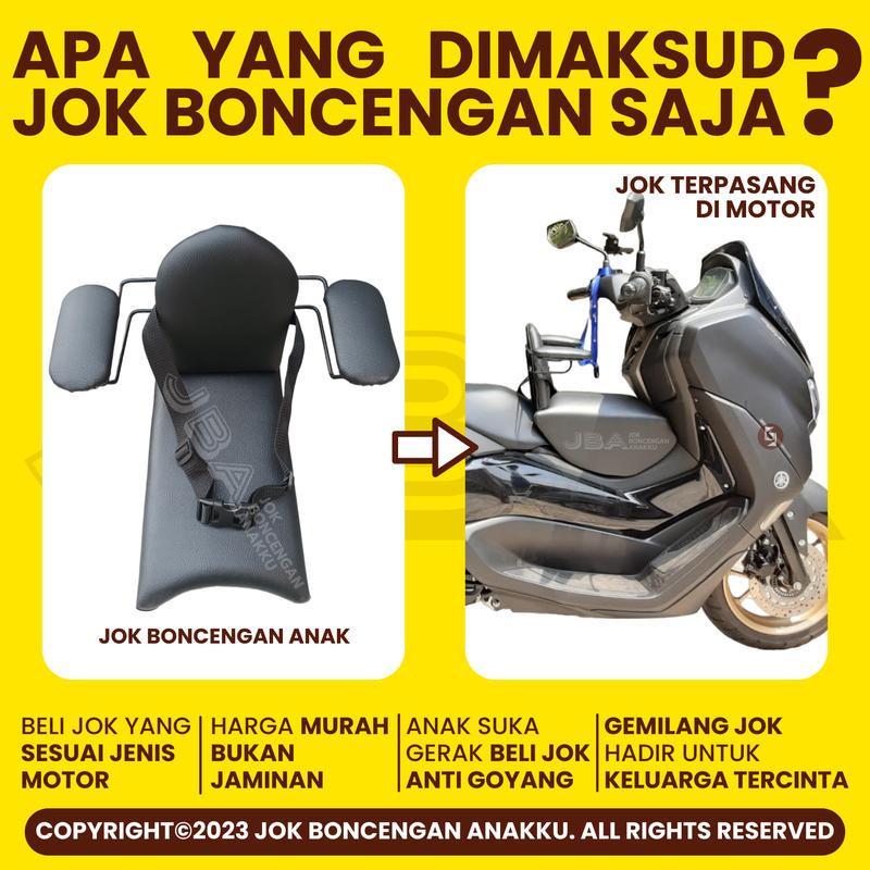 Kursi Jok Boncengan Anak Dudukan Portable Motor Matic YAMAHA NMAX NEW 2020 - 2024 Dilengkapi Besi Sandaran Tangan dan Punggung juga Sabuk Pengaman Busa Empuk Tebal PNP Anti-Goyang Rangka Dudukan SNI 4
