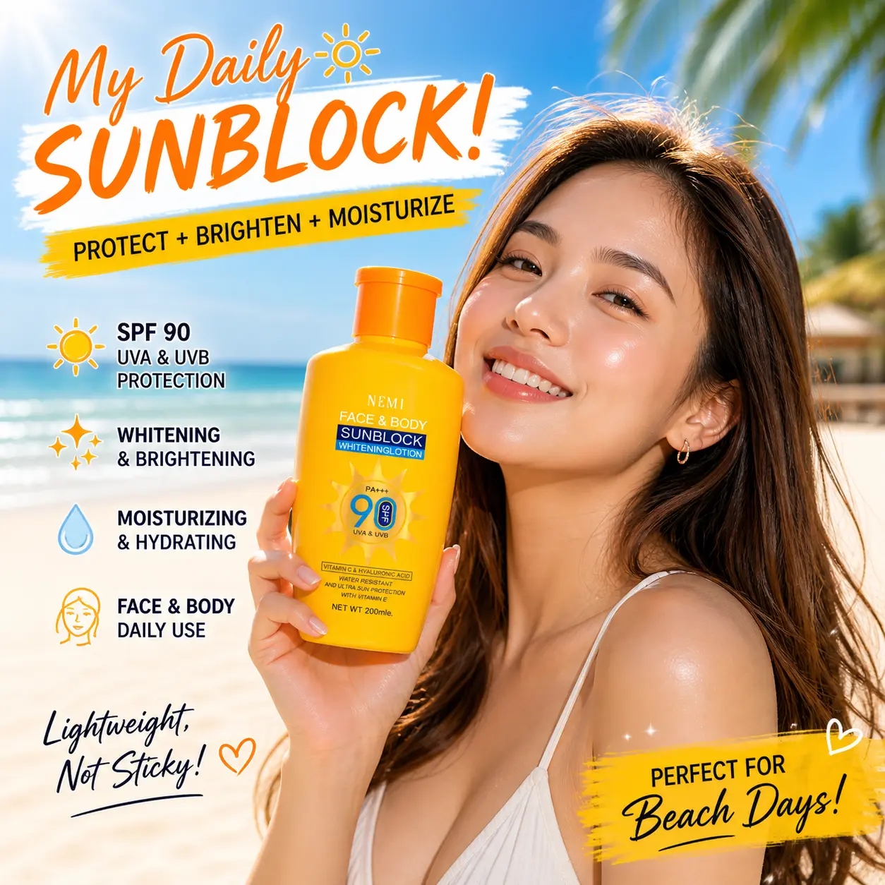 BUY 1 TAKE 2 MEMI SPF90+ PA+++High-Strength Sunscreen for Face & Body-Long-Lasting UV Protection, Oil-Control, and Moisturizing solation Cream for Outdoor & Daily Use Moisturizer Cosmetic Moisture