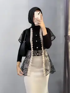 Pola Wear | Zora Outer Brukat Etnik Vest Tille Kardigan Lace Outer Kebaya Kondangan Mewah - Blazer Wanita Atasan Casual Batik
