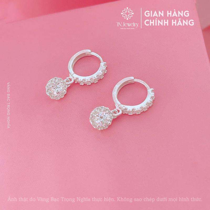 Bông tai nữ, tòng ten nữ bạc ý xi kim cao cấp đính đá, đường kính 0.9cm, đeo hàng ngày - BT 1177