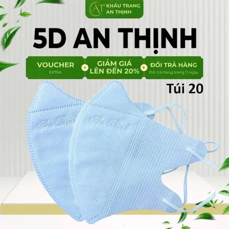 200-400 Cái 5D AN THỊNH Túi 20 cái 3 lớp Kháng khuẩn dùng một lần, thoáng khí, thiết kế 3 lớp, 1 lớp kháng khuẩn vải không dệt, mang lại cảm giác thoải mái không bị đau tay