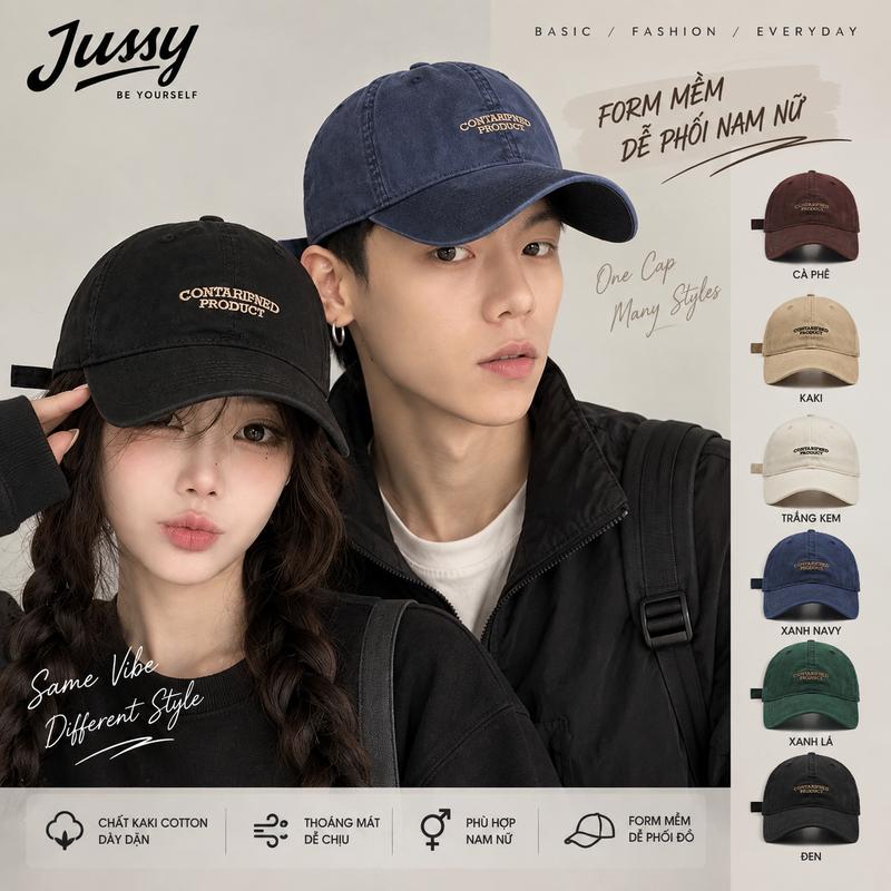 Mũ Lưỡi Trai Kaki Cotton CONTARIPNED Jussy Official Nón Kết Form Mềm Unisex Nam Nữ Dày Dặn Thoáng Mát Nón Baseball