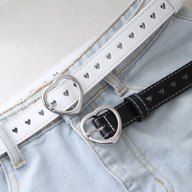 ikat pinggang wanita fashion y2k belt wanita untuk dress tali pinggang jeans berongga jantung gesper pribadi yang dan serbaguna sabuk pink Kulit Hitam 8