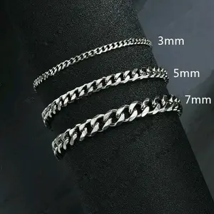 GELANG TITANIUM RANTAI ANTI KARAT PRIA WANITA Silver Kulit Bracelets