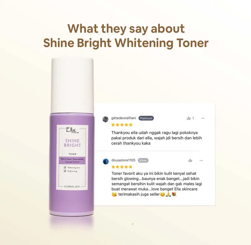 Ella Skincare Toner Whitening Shine Bright with Licorice, Niacinamide, Vit E - Kulit Lebih Cerah, Segar, dan Lembab 5