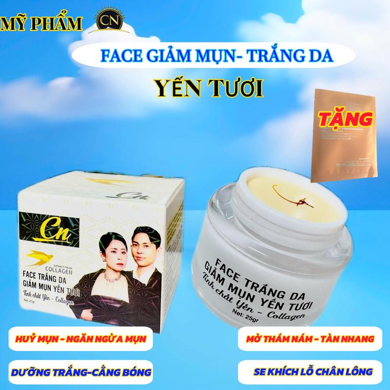 ( MỸ PHẨM CN ) FACE TRẮNG DA -GIẢM MỤN YẾN TƯƠI 25G     Hỗ Trợ Huỷ Mụn-Ngăn Ngừa Mụn-Se Khích Lỗ Chân Lông-Mờ Thâm-Nám-Sạm-Tàn Nhang Trắng Sáng Da-Mềm mịn da-Căng Bóng Da . Skincare Làm Đẹp Da Chăm Sóc Da Dưỡng Ẩm Da Nữ kem  mụn kem trị mụn  hằng du mục