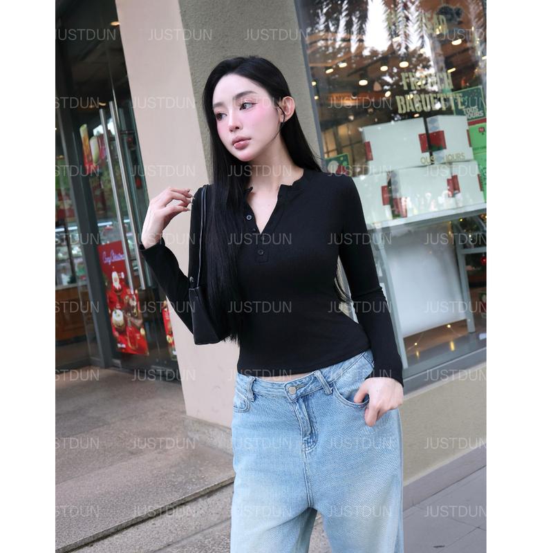 Áo Thun Nữ Tay Dài Ôm Body JUSTDUN T66 - Chất Len Tăm Lông Thỏ, Co Giãn 4 Chiều, Giữ Ấm Mềm Mịn | BigBuy360 - bigbuy360.vn