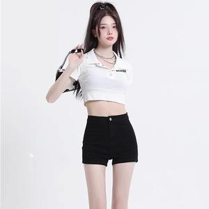 Black Denim Shorts Women's Summer New High Waisted American Style Spicy Girl Hip Hugging A-line Hot Pants Jeans Womenswear Bottom Lingerie Trouser Streetwear Basic Minimalist