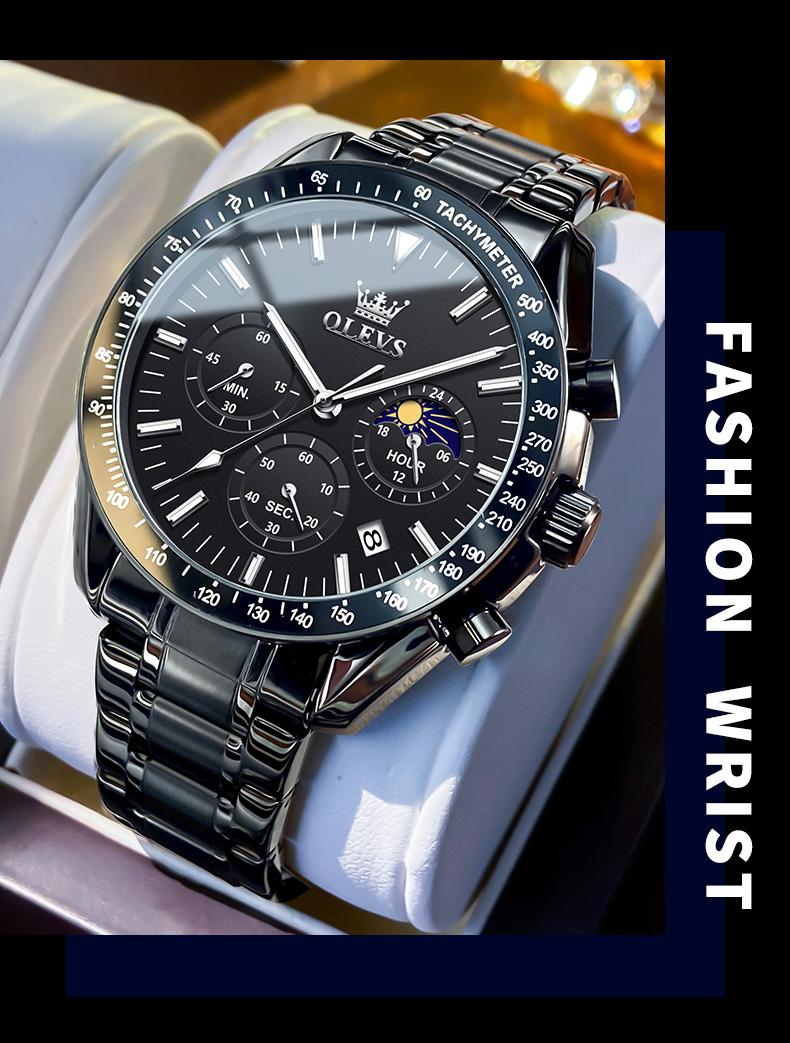 Product Introduction of OLEVS Men's Multifunction Steel Watch | Swiss Quartz + Sapphire Glass | 30M Waterproof & Luminous Dial | Business Minimalist Model 3618 13
