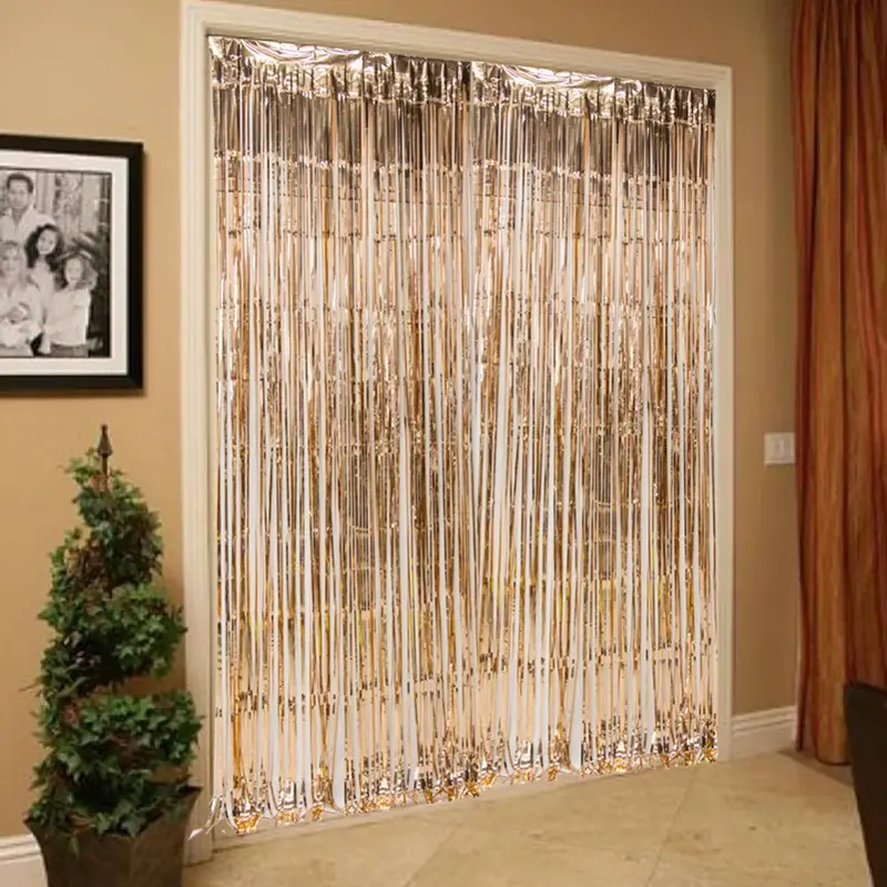 COD (YBL) Tirai Dekorasi Kantor Kelas Pesta Ulang Tahun Tirai Rumbai Plastik Chrome Foil 99 x 180 Cm Foil Curtain Backdrop Curtain Selinger Metalik t Murah (BELI LOKAL) 4