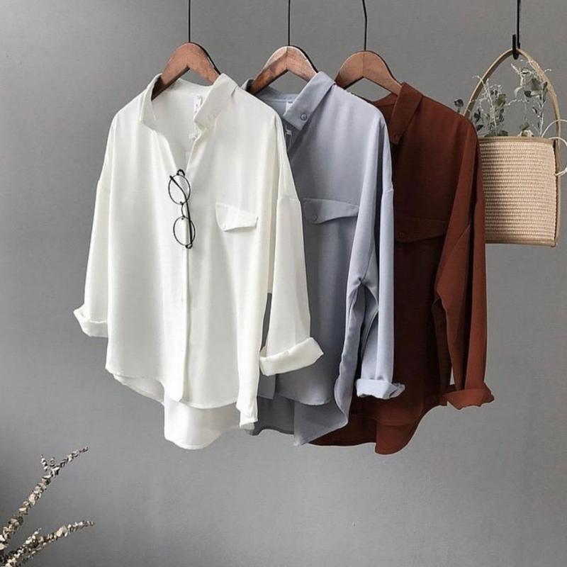 MADANIA TOP KEMEJA WANITA OOTD KEKINIAN POLOS CASUAL KEMEJA KERJA PUTIH KOREAN STYLE OVERSIZE IMPORT 0