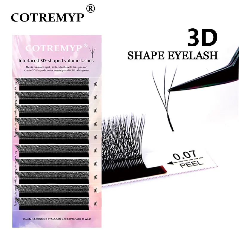 Lông Mi Cỏ Ba Lá Ma Thuật COTREMYP, Nối Mi Khối Lượng 3D, Hình Chữ W, 0.07 D / D +, Giúp Người Hâm Mộ Dễ Dàng 4