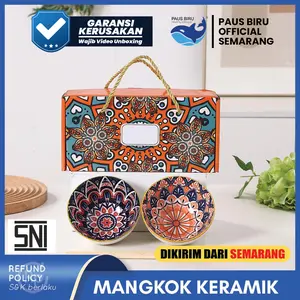 Paus Biru - [SNI] Hampers Mangkuk Keramik Set Isi 2 Hampers Mangkok Natal Lebaran Souvenir Nikah Free Sumpit dan Box Cantik