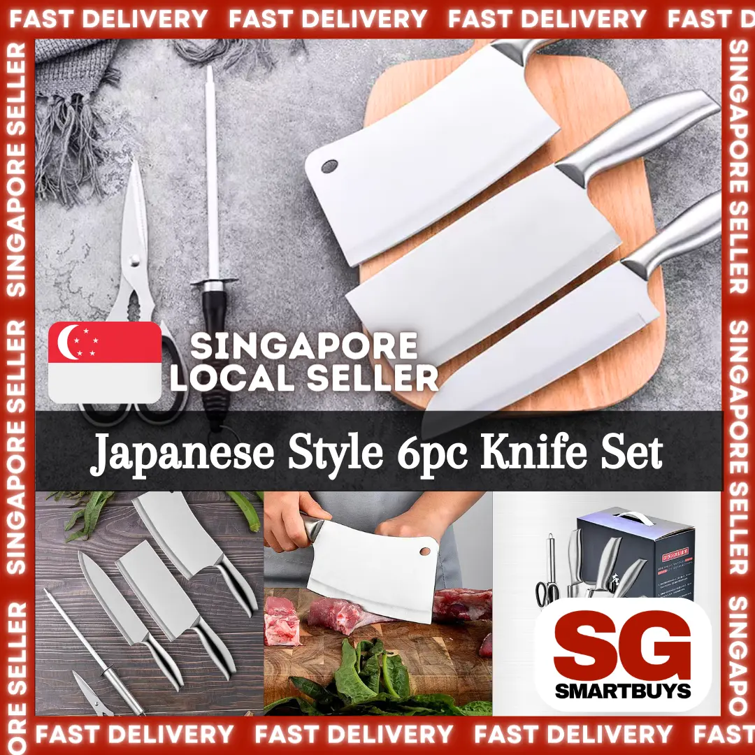 [SGSMARTBUYS] Japanese Style Premium Shiny Stainless Steel 6 Piece Kitchen Knife Set Sharp And Stylish High Quality