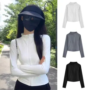 Jaket Pelindung Matahari Lengan Panjang Bernapas Cepat Kering Atasan Kardigan Olahraga Wanita Slim Fit