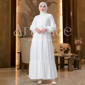 ARALLUCE 048 Gamis Putih Wanita Elegan Busui dan Wudhu Friendly Simple Kesan Mewah Classy & Anggun